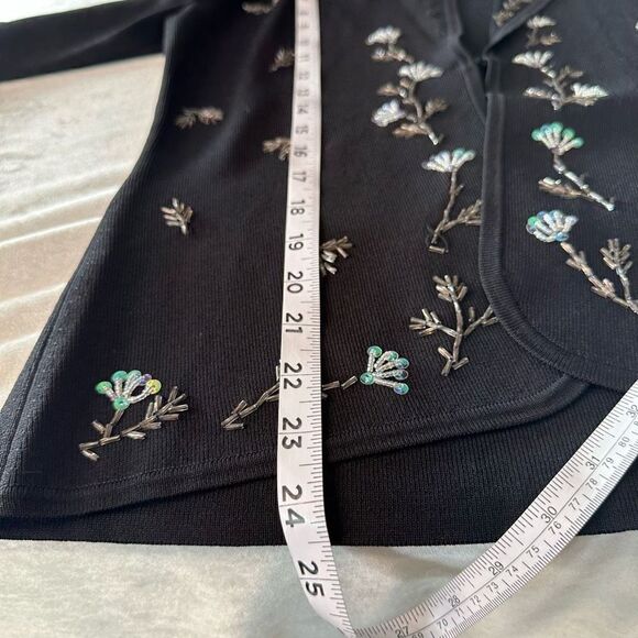 BCBGMaxAzria Black Glam Iridescent Floral Beaded Knit Lapel Blazer Womens Medium - Picture 8 of 10